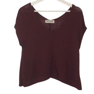 Project Social T Burgundy Textured V-Neck Short Sleeve Top Medium